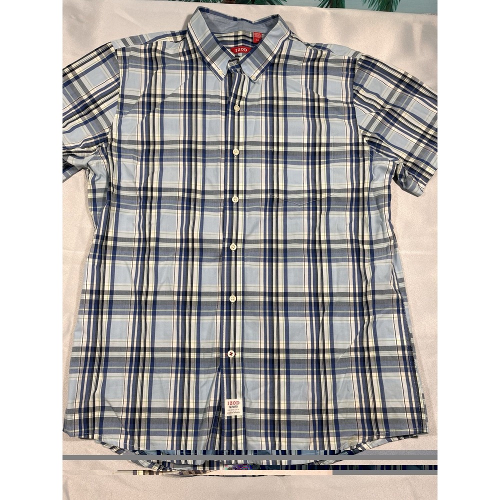 I ZOD Cotton Plaid Short Sleeve Saltwater Series Men's Large